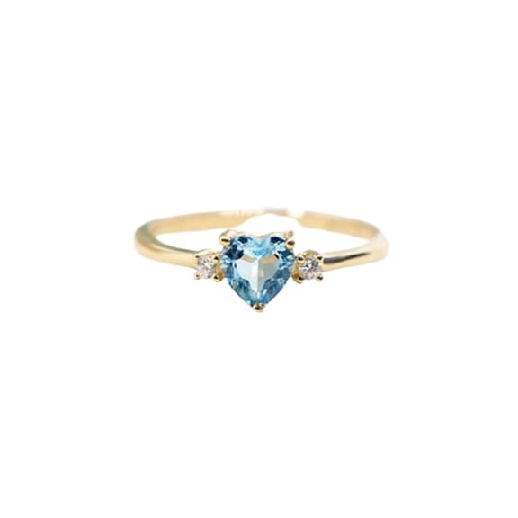 HeartsAndYou 1ct Natural Aquamarine Diamond Ring Minimalist Trilogy 14k SOLID Yellow Gold