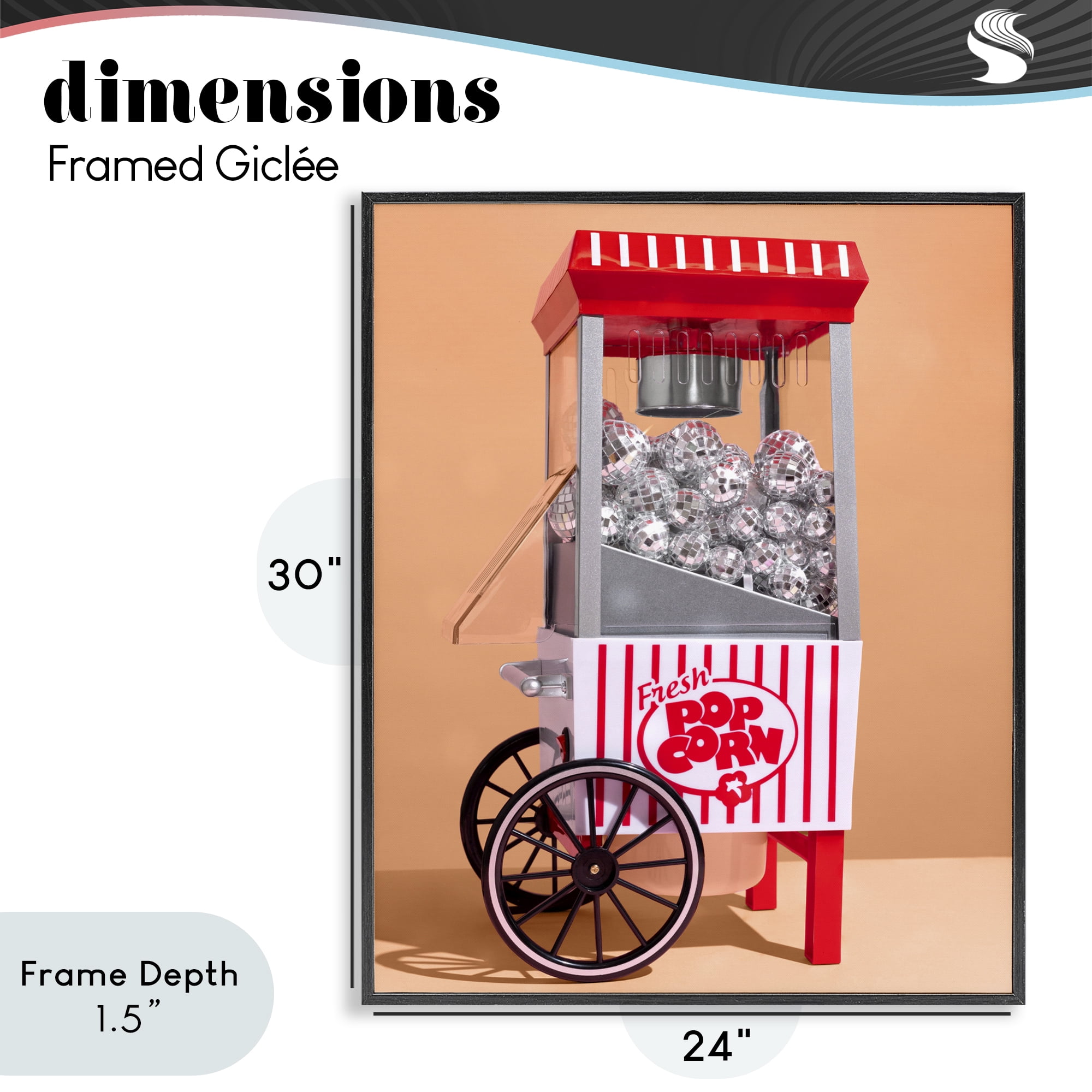 Stupell Industries Retro Disco Popcorn Machine Black Framed Giclee Art, design by LISH Creative