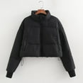 thumbnail image 2 of Women's Cropped Puffer Jacket Stand Collar Short Padded Coat Solid Color Down Coats Winter Long Sleeve Zip Outerwear (Black L), 2 of 5