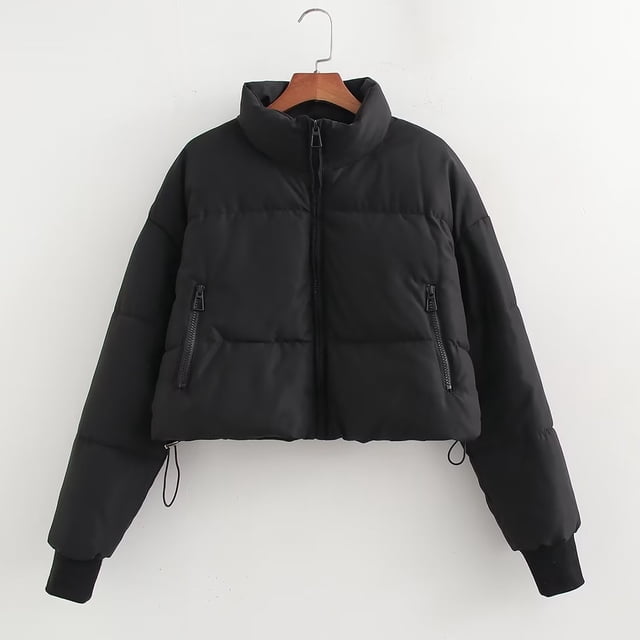 Parkas de manga larga para mujer, color liso, cálidas, con cuello alto, cortas, de algodón, de manga larga