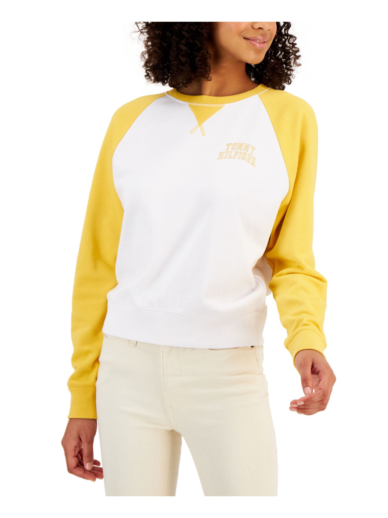 TOMMY HILFIGER Womens Yellow Color Block Sweatshirt S\P - Walmart.com