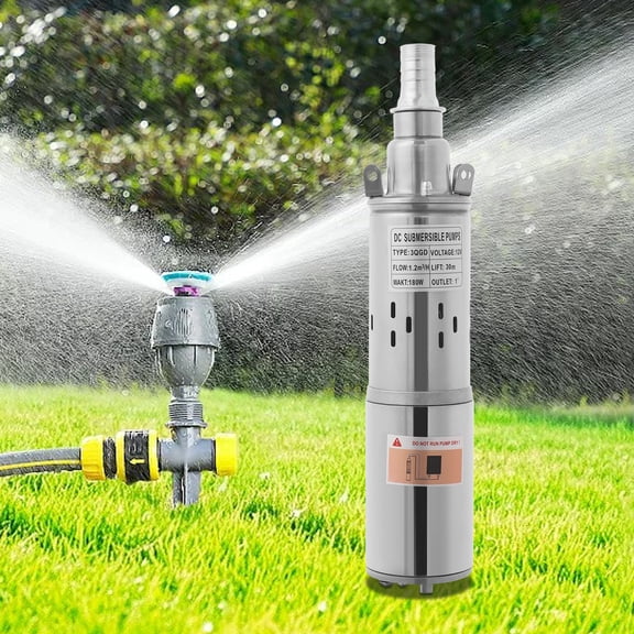 ToppiJoy 12V 180W Solar Water Pump, Deep Well Pump, 30m/98.43ft Lift Solar Powered Stainless Steel Submersible Pump with Water Adaptor for Farm Ranch Irrigation Well