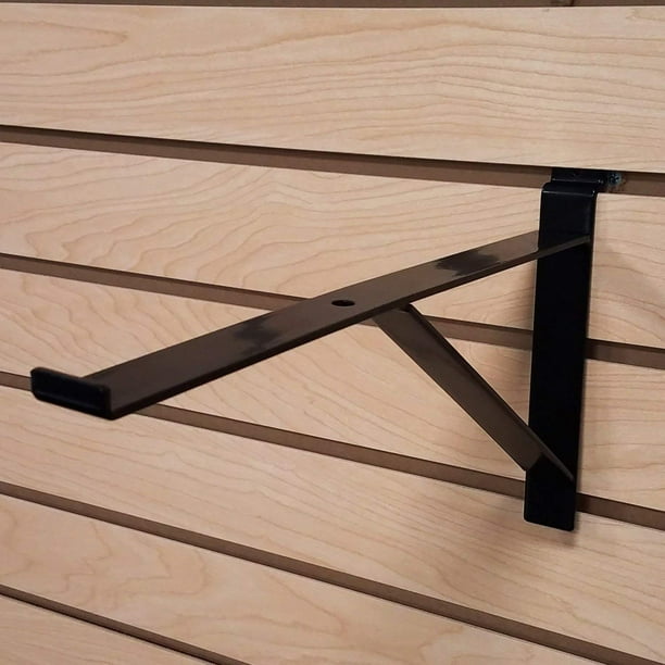 12" Black Heavy Duty Slatwall Shelf Bracket with Support & Lip, 10 Pack