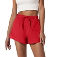 thumbnail image 4 of RYRJJ Linen Shorts for Women Summer Dressy Casual Drawstring Wide Leg Shorts Trendy Lounge Lightweight Short Pants with Pockets(Red,L), 4 of 7