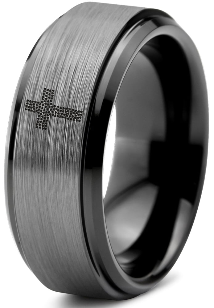 Designed For Maximum Comfort Fit For Men And Women Use Size 14.5 Wedding Band And Anniversary Ring Black Tungsten Carbide Faith Hope And Love Ring 8mm