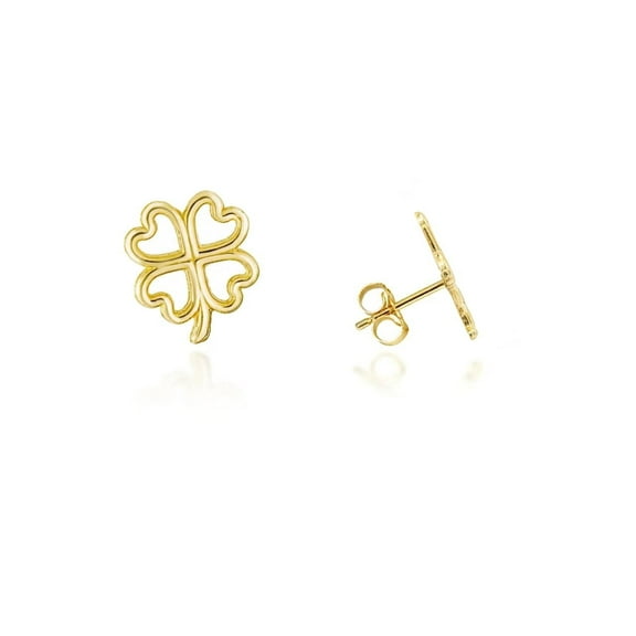 Yellow Gold 4 Leaf Lucky Clover Stud Earrings (14K)