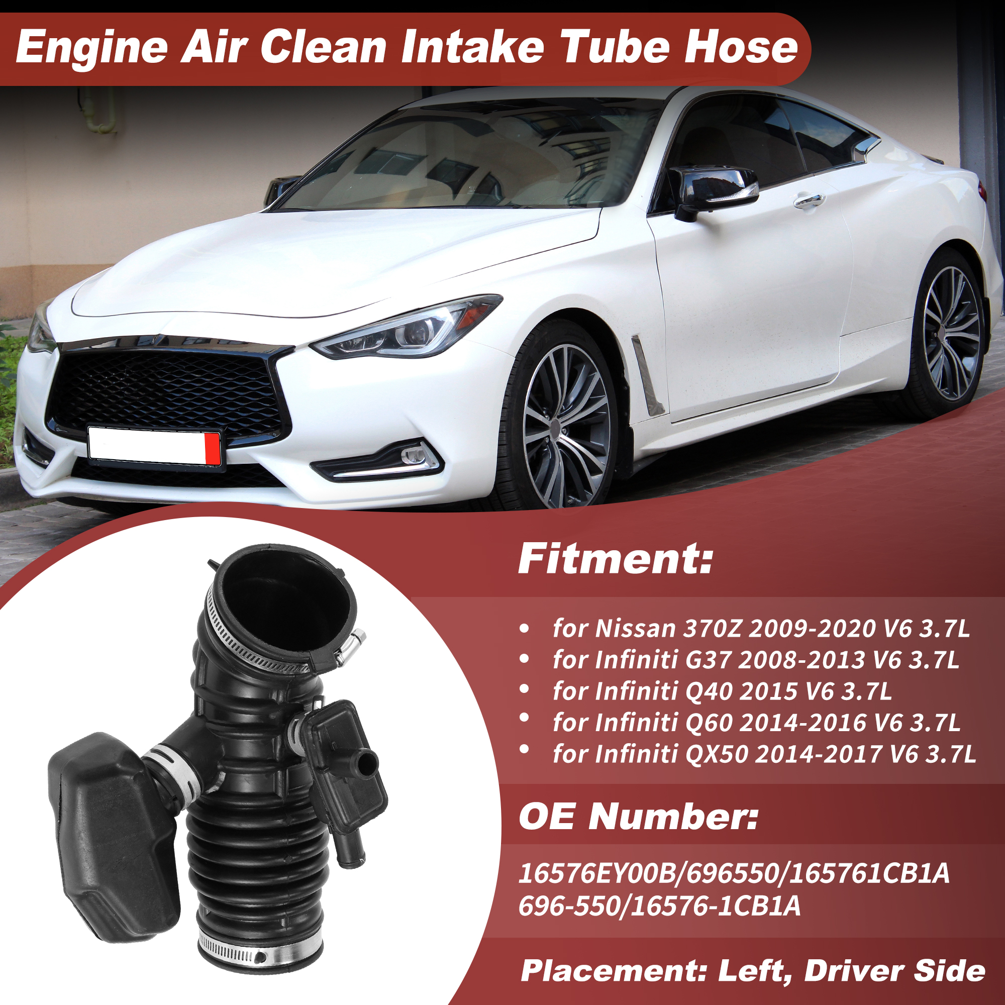 Unique Bargains Left Engine Air Intake Tube Hose for Nissan 370Z and for Infiniti G37