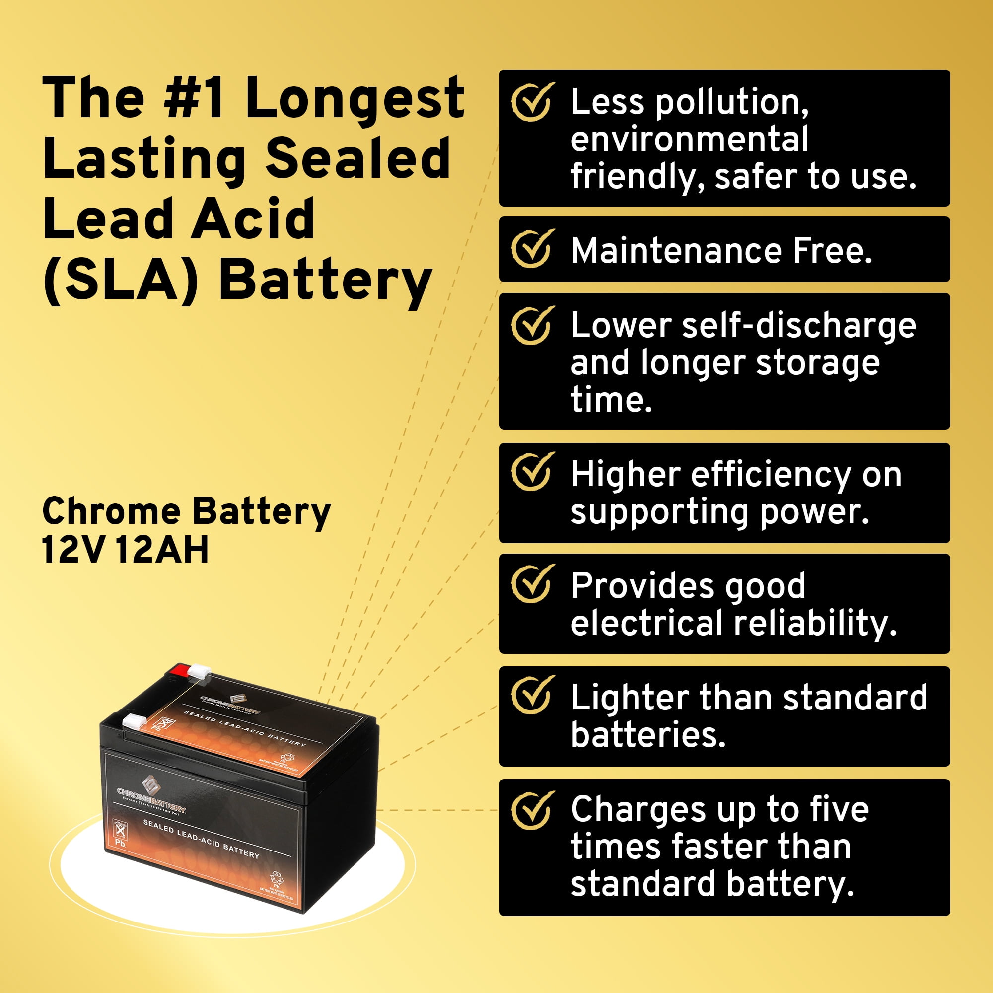 Chrome Battery 12V (12 Volts) 12Ah Replacement Battery for Peg Perego Riding Toy Cars for John Deere, Polaris, Ducati, And Case Ih 2 Speed Vehicles