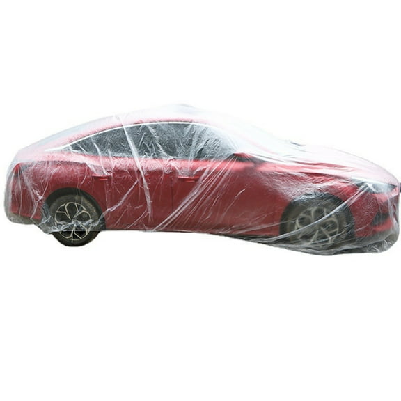 BIBABLYKE Clear Plastic Car Cover with Elastic Disposable Car Cover Plastic Auto Cover Waterproof Universal Fit Size S-XL
