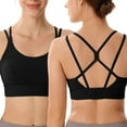 thumbnail image 2 of felwors Sports Bra for Women, Scoop Neck Crisscross Back Padded Low Impact Bras Tops for Workout Yoga Gym Black, XXL, 2 of 4