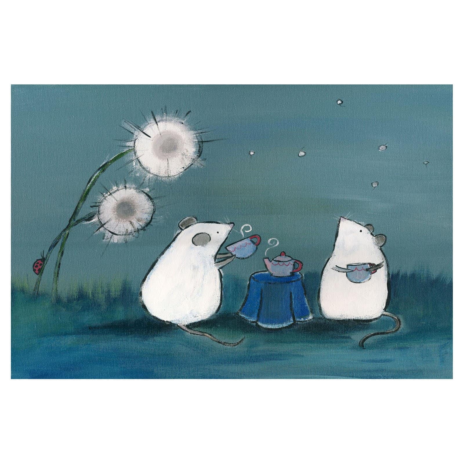 Marmont Hill - "Andrea Mouse Tea Party" by Andrea Doss Painting Print on Wrapped Canvas