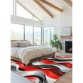 thumbnail image 2 of Abstract Wave Line Area Rug for Bedroom 5x7 Ft Gray Red Black Stripe Graffiti Super Soft fuzzy Throw Rug Non-Slip Fluffy Plush Indoor Floor Carpet for Living Room Nursery Home Decor, 2 of 8