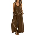 thumbnail image 2 of sdhkgrrt Women's 2 Piece Lounge Outfit V Neck Sleeveless Tank Matching Wide Leg Pants Loose Boho Vacation Casual Set Solid Travel Tracksuit Clothing, Brown 2XL, 2 of 7