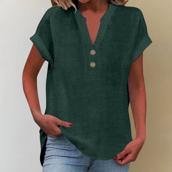 T Shirts for Women V Neck Ladies' Fashion Casual V Neck Button Short Sleeve T Shirt