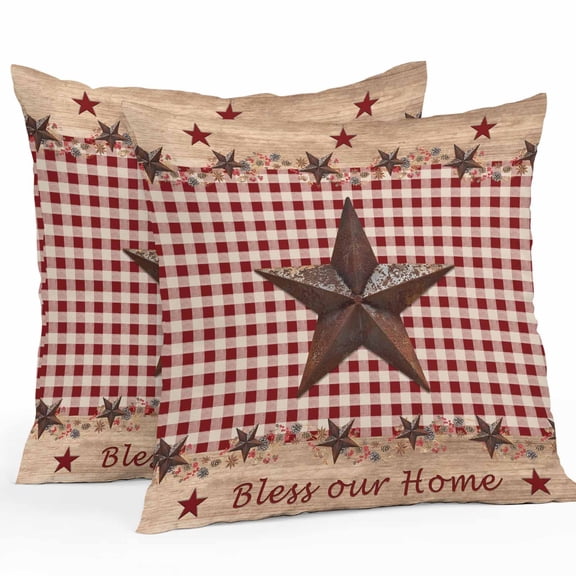 Outdoor Waterproof Pillow Covers Independence Day Western Star on Wood Decorative Throw Pillow Protectors for Patio Sofa Garden Couch,18x18in 2 Pack