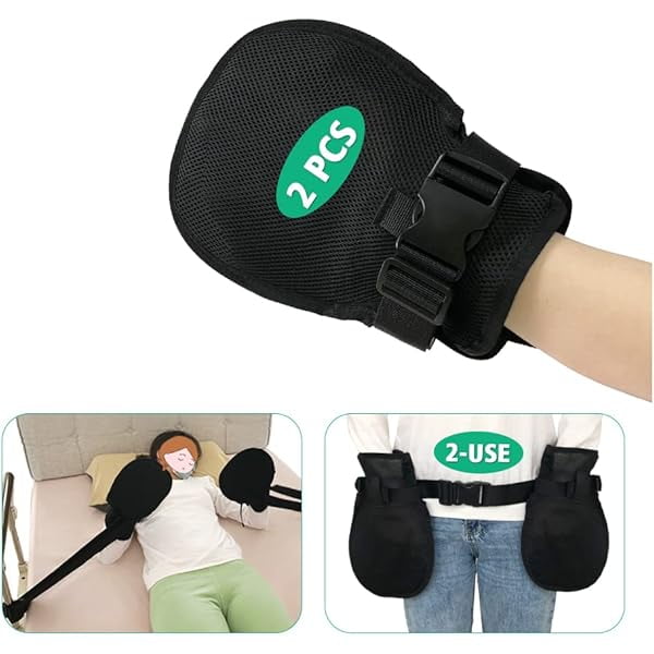 wonima11 Bed Restraints Dementia Gloves Safety Hand Control Mitts Medical Bondage Locking Mittens Patients Caregivers Elderly Protectors Product, Prevent Scratching Harm, 1 Pair Dual Purpose, Black