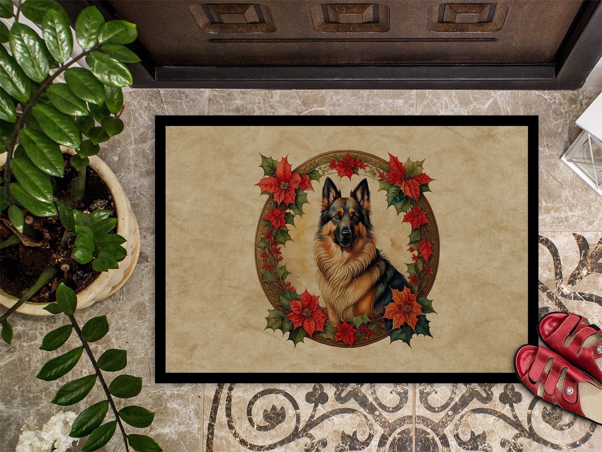 Carolines Treasures DAC2318MAT 18 x 27 in. Unisex Belgian Tervuren Christmas Flowers Doormat