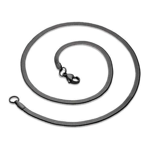 555Jewelry Stainless Steel Herringbone Chain Necklace for Women, Flat Snake Necklace for Girls, Snake Chain Necklace for Men, Elegant Chain Necklace, Black, 24 Inch Chain