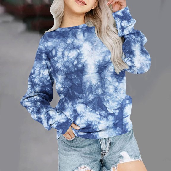 piuwrlz Hoodies for Girls Long Tops Sleeve Printed Hoodie Long Sleeves Without a Hat Sweater Blue Size 11-12 Years