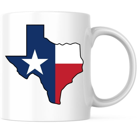 Texas Outline Coffee Mug - State of Texas - Lone Star State Texas Flag - 11 Ounce Coffee Mug - Printed On Both Sides - Microwave & Dishwasher Safe - White Handle & Interior - BMCM00699