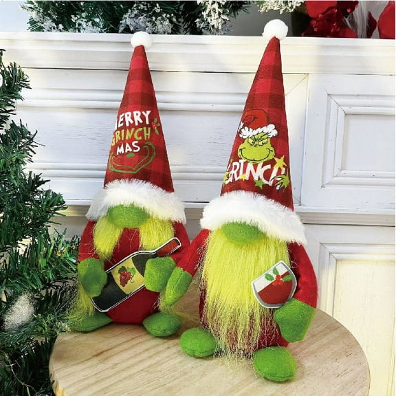 2-Piece Set of Christmas Green Goblin Plush Decorations - Christmas Decorations - Swedish Tomte Handmade Gnome Gifts, Vacation Home Decor