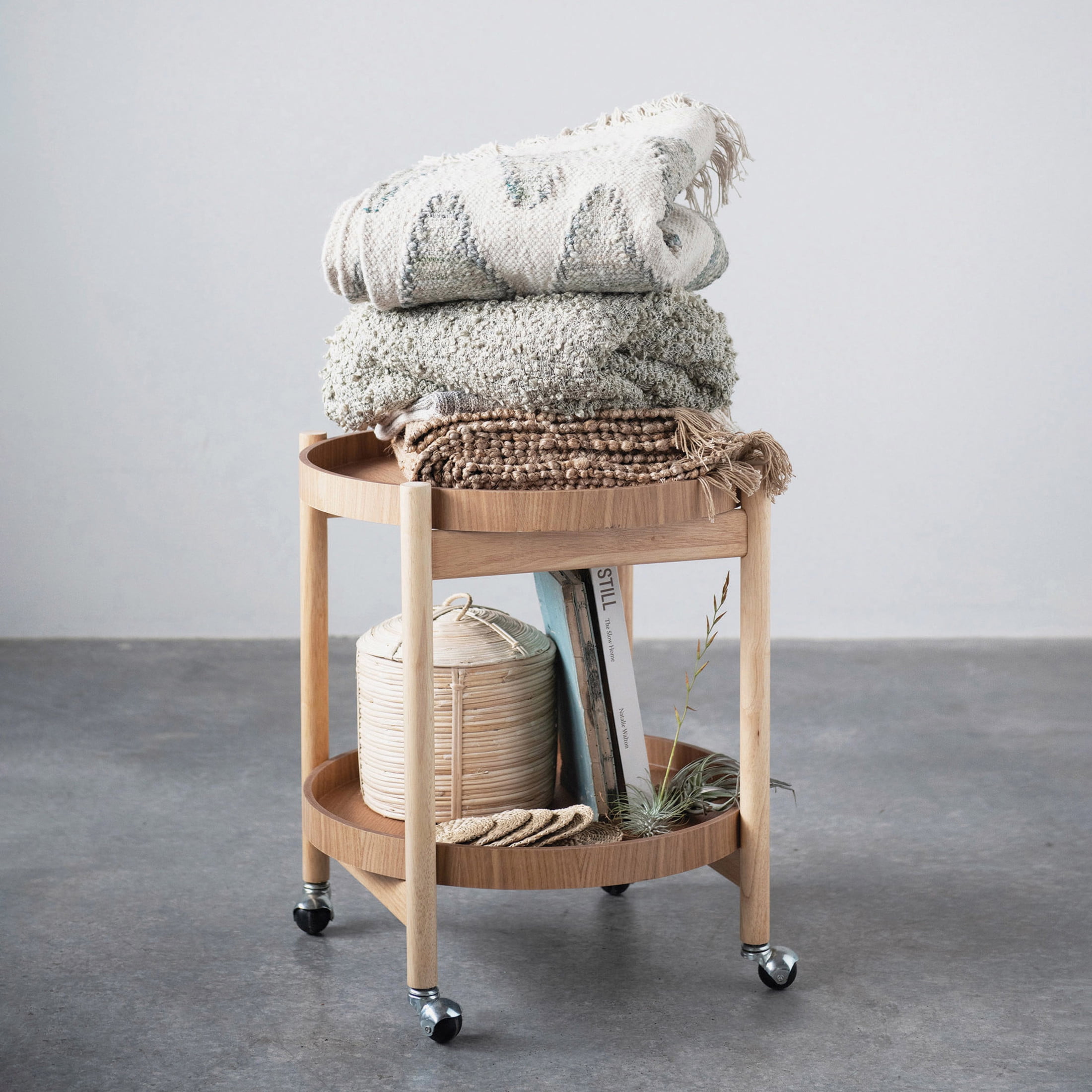 Creative Co-Op Creative Co-Op Hand Woven Cotton and Wool Kilim Floor Rug with Fringe, Green and Cream