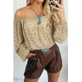 thumbnail image 3 of Women's Beige Leopard Velvet Burnout Off Shoulder Long Sleeve Blouse - [ZhiHiMeRi] | (US 12-14)L, 3 of 12