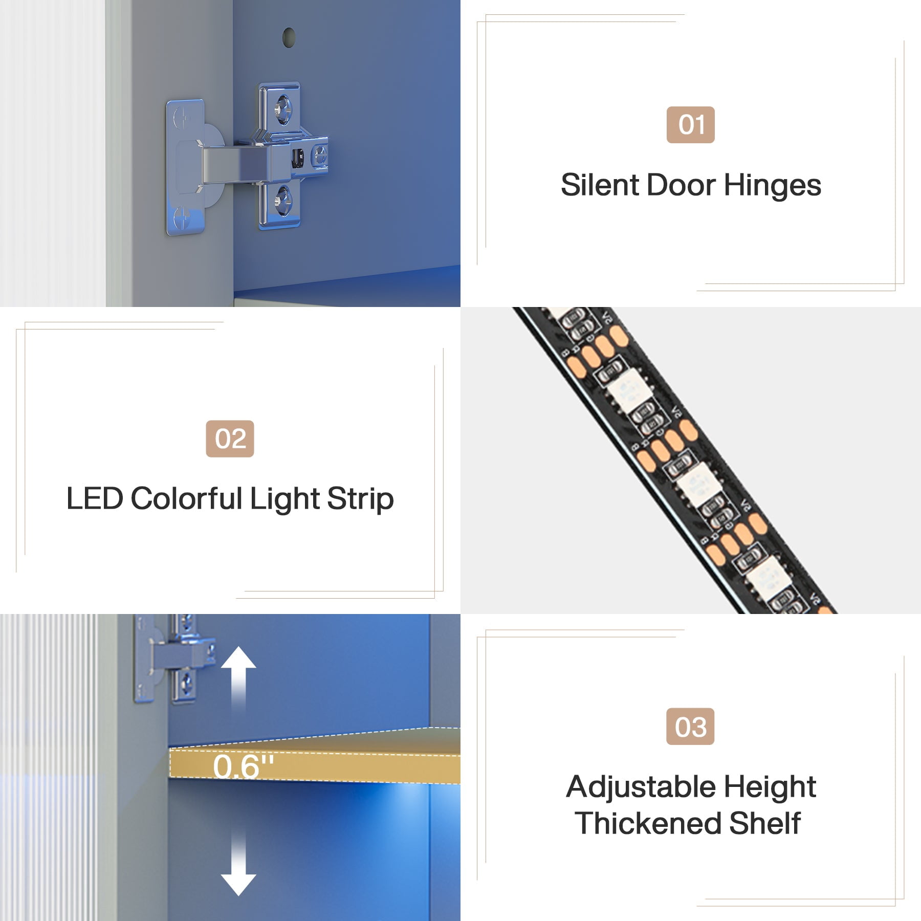 Fnova 66.93" Bookcase with Doors, 8 Tier Storage Cabinet with LED Lights for Living Room, Bedroom, Study, Gray