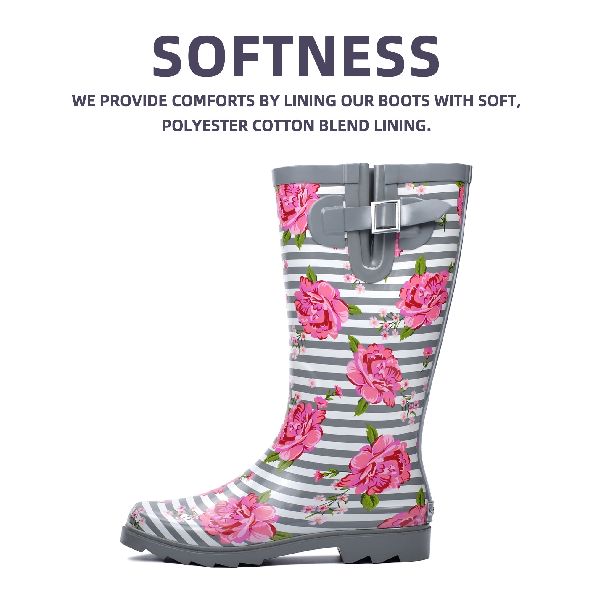 Landchief Women's Tall Waterproof Rubber Rain Boots for Garden, Size 7, Rose