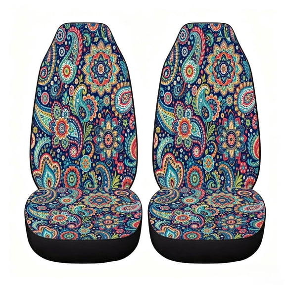 Verolix Teal Paisley Boho Car Seat Covers, Front Seats Only Set of 2, Universal High Back Mesh Fabric Seat Covers for Cars, SUVs, Sedans and Vans