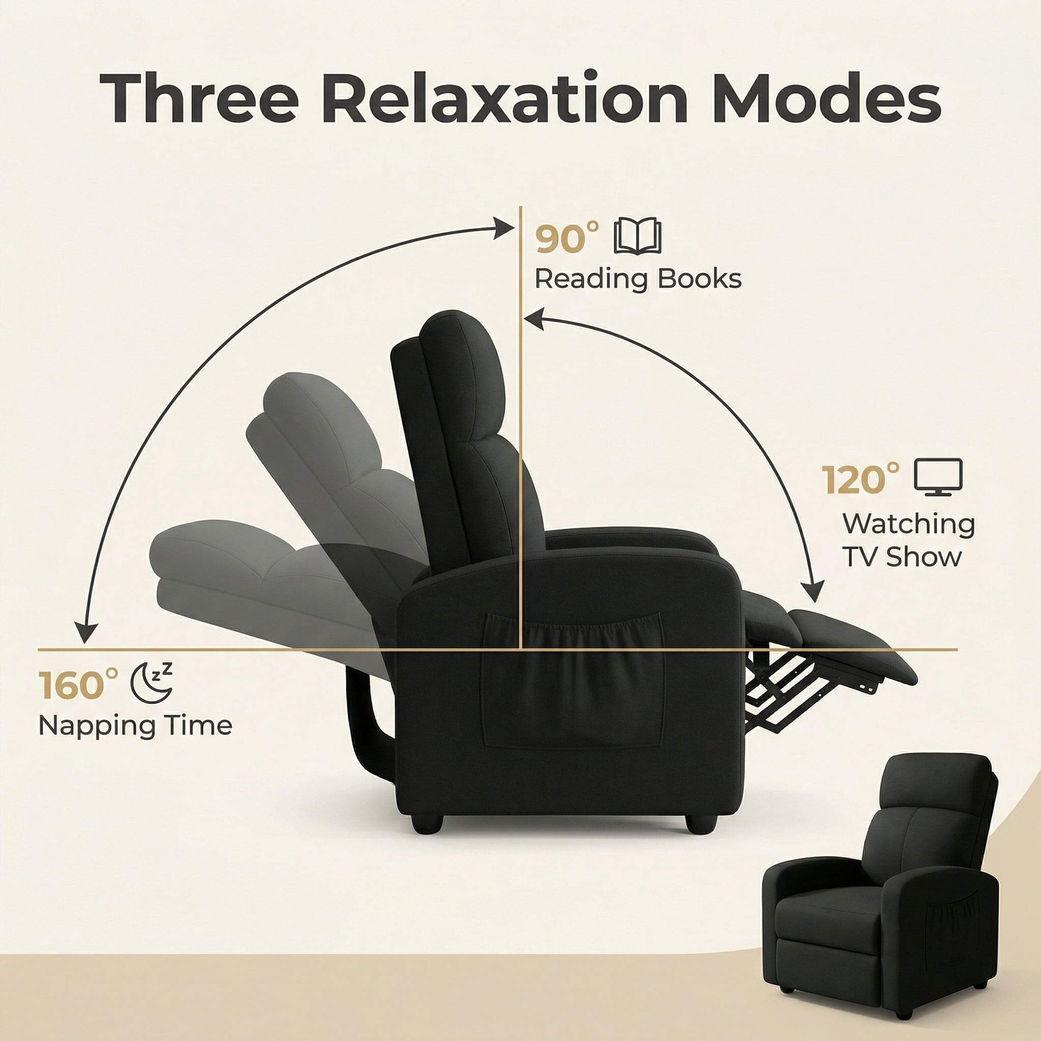 LAZY BUDDY 3 in 1 Adjustable Recliner Chair, Fabric Recliner Sofa for Adults with Side Pocket, Home Theater Seating with Lumbar Support & Backrest for Living Room