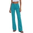 thumbnail image 2 of Mifsaly Women High Waist Flare Pants Straight Leg Casual Work Office Pants Slim Fit Everyday Fashion Trousers with Pockets Sky Blue,L, 2 of 6
