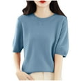 thumbnail image 2 of Rezuofi 1 Pcs Women Short Sleeve Sweaters Tops 2025 Fall Crew Neck Pullover Shirt Lightweight Soft Knit Sweater Blouse Solid Jumpers, 2 of 5