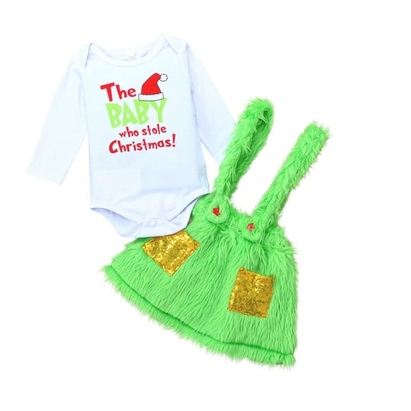 Body Para Bebé, Conjunto De Canastilla, Monos Para Niño Pequeño, Navidad Con Mameluco, Conjunto De Monos, Cuello Redondo, Vestido Con Tirantes Peludo, Conjunto De Ropa Verde Odeerbi LM103-6534