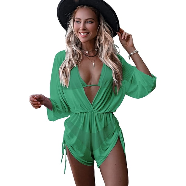 Traje de baño de 3 piezas para mujer, conjunto de bikini halter con mameluco de tres piezas Verde Medio CH Verde Medio CH Xishao ropa