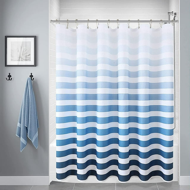 Striped Geometric Pattern Bathroom Curtains, Ombre Shower Curtain