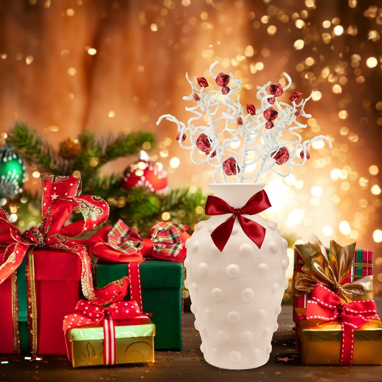 AuldHome Jingle Bell Greenery Picks (Red, Set of 3); Modern Farmhouse Style  Christmas Tree Swirl Sprays 