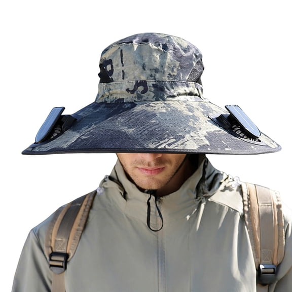 FUZHIQ Super Wide Brim Solar Fan Hat for Men Women, Two Fans Rechargeable UV Protection Cooling Sun Hat for Hiking Camping Backpacking Outdoor,One Size