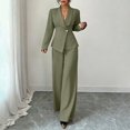 thumbnail image 2 of Womens Two Piece Outfit Long Sleeve Breasted Blazer High Waist Straight Leg Pants formal Business Suit Army Green XL(XL), 2 of 7