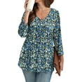 thumbnail image 5 of Ronuti 3/4 Length Sleeve Womens Tops 2025 Blouses for Women Dressy Casual Fashion Clothing V Neck Babydoll Tops Fall Outfits, 5 of 8