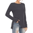 thumbnail image 3 of Women Side Split Hem Crew Neck Long Sleeve Plain Shirt, 3 of 4