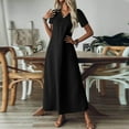 thumbnail image 6 of Evdexr Cotton Dresses Womens Linen Maxi Dresses Solid Colour V Neck Flowy Short Sleeve Retro Dress Flowy Plus Size Baggy 2025 Shirt Dress with Pockets Black 2XL, 6 of 7