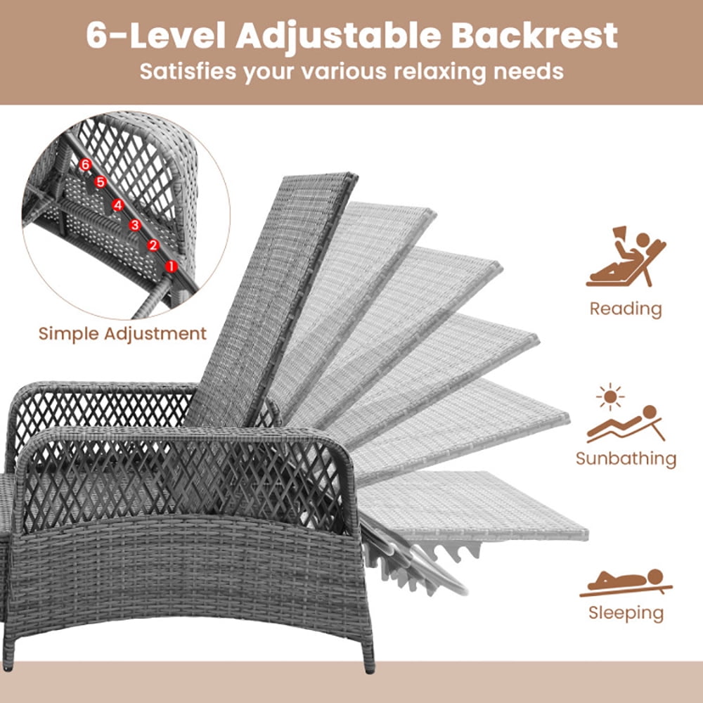 Aimee Lii Outdoor Chaise Lounge Chair Recliner with 6-Level Backrest Cushion and Pillow, Patio Loungers Aimee Lii Outdoor Chaise Lounge Chair Recliner with 6-Level Backrest Cushion and Pillow, Patio Loungers