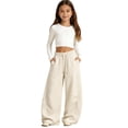 thumbnail image 2 of Girls Baggy Sweatpants Wide Leg Open Bottom Drawstring Athletic Track Pants School Barrel Leg Trousers with Pockets, 2 of 6