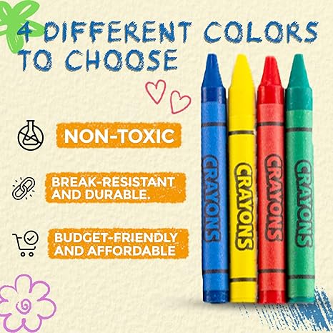 Bulk Crayons - 576 Crayons! (Case of 144 - 4-Packs) Premium Color Crayons Bulk School Supplies For Kids And Toddler Crayons Bulk Non-toxic, For Party Favors, Restaurants, Goody Bags Stocking Stuffers