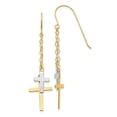thumbnail image 1 of 14K Two-tone Chain Dangle Cross Shepherd Hook Earrings H1091, 1 of 2