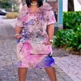 thumbnail image 4 of VSSSJ Women's Summer Plus Size Dresses V Neck Gradient Print Loose Fit Short Sundress Short Sleeve Knee High Casual Dress with Pockets, 4 of 6