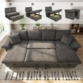 thumbnail image 5 of 113" Sectional Couch with Storage Chaise, 4 Seater Sectional Sofa for Living Room, Corduroy Sleeper Sofa Bed with Pull Out Couch, Adjustable Backrest, Side Pocket & USB Charging Ports (Dark Grey), 5 of 8
