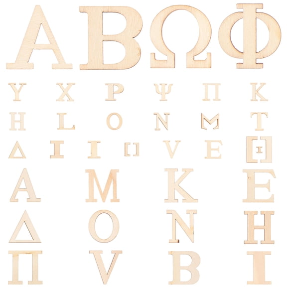 FELTECHELECTR Wall Mounted Decorations Greek Letters Cutouts Wood 72-Pcs