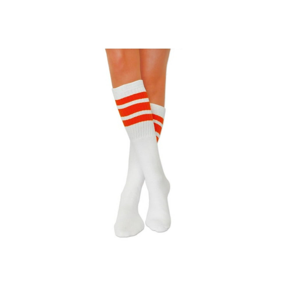 Sock Broker Classic Old School white Striped Tube Socks, Orange